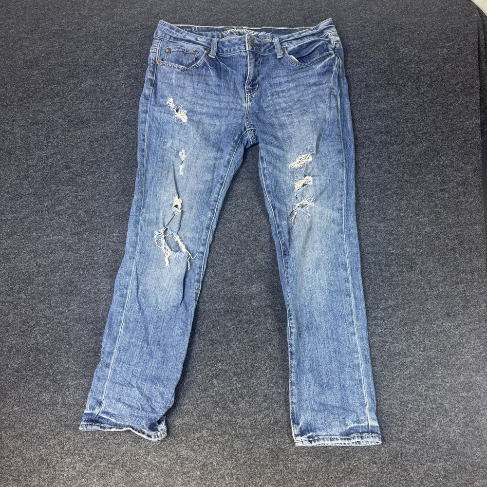 Forever 21 Jeans Womens 28 Blue Denim Cotton Stretch Distressed Straight Leg